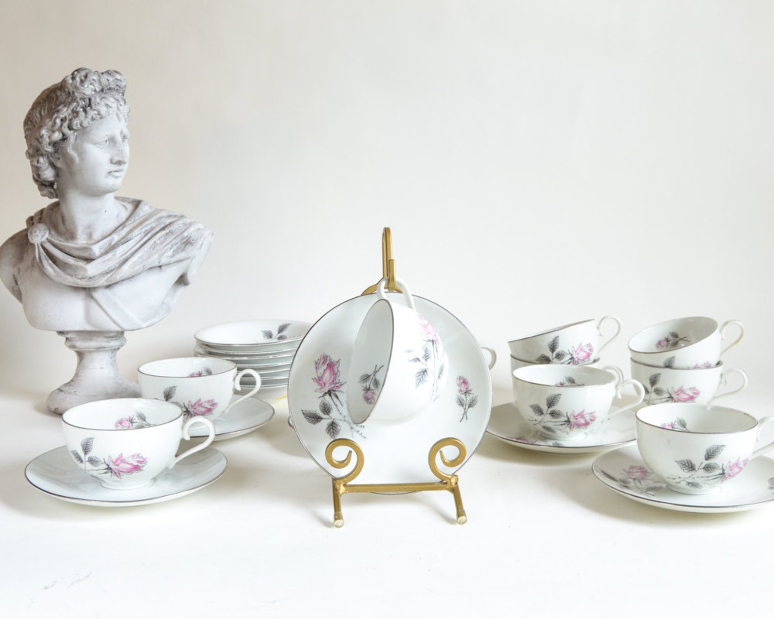 Bavarian China Silver Rose Pattern Vintage China Pink Rose Etsy