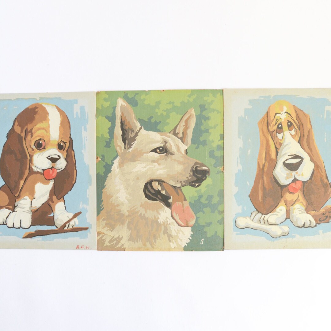 Wall Decor Dog Portraits Vintage Paint by Numbers German Shepard Basset