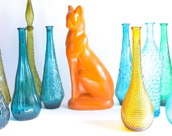 MOD Glass Vases | Empoli Glass Bottles | Blue Teal Green Decor | Tall Glass Bottle | Genie Bottle | Italian Glass | MOD Glass Decor | MOD