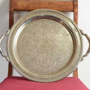 Silverplate Tray | Tray with Handles | Oneida Silver Round Serving Tray | Silver Tray with Handles | Vintage Platter | Tray for Coffee Table