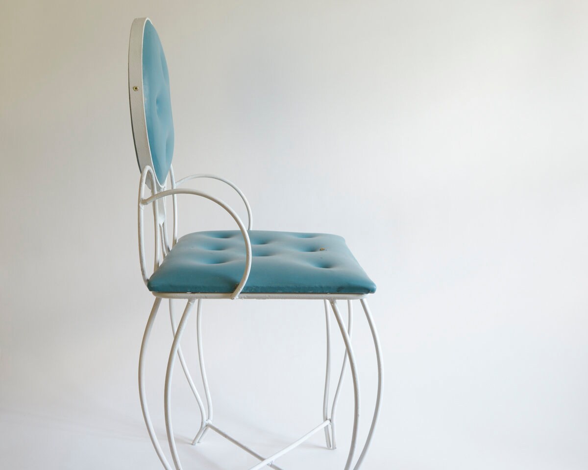 Vintage Child's Vanity Chair Wrought Iron Vinyl Vanity Etsy