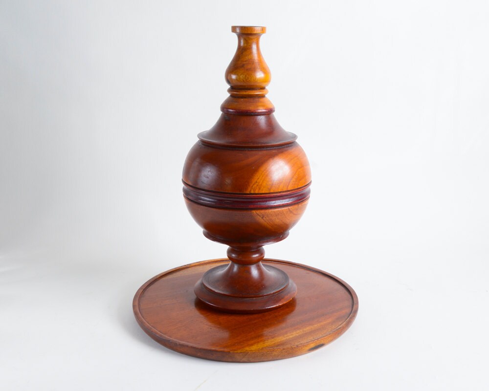 Vintage Turned Wood Decanter Vase Vessel Sculpture Gift For Her Him Boho Chic Cottage Mid Century De