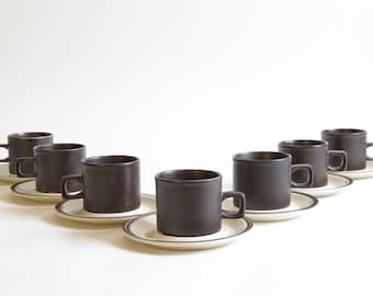 Vintage English Teacup and Saucers Dover Stone: 7-Piece Set