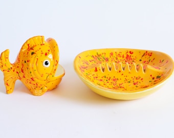 Orange MOD Decor | Retro Splatter Ashtray Fish | MOD Decor | Unusual Ashtray | Kitchen Sponge Holder Frog | Orange Splatter Ashtray