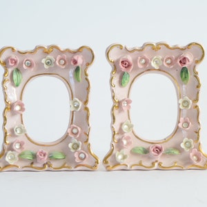 Porcelain Frames | Baby Decor | Baby Dresser Decor | Applied Flowers Pink Pastel | Pastel Decor baby Room | Porcelain Dresser Frames