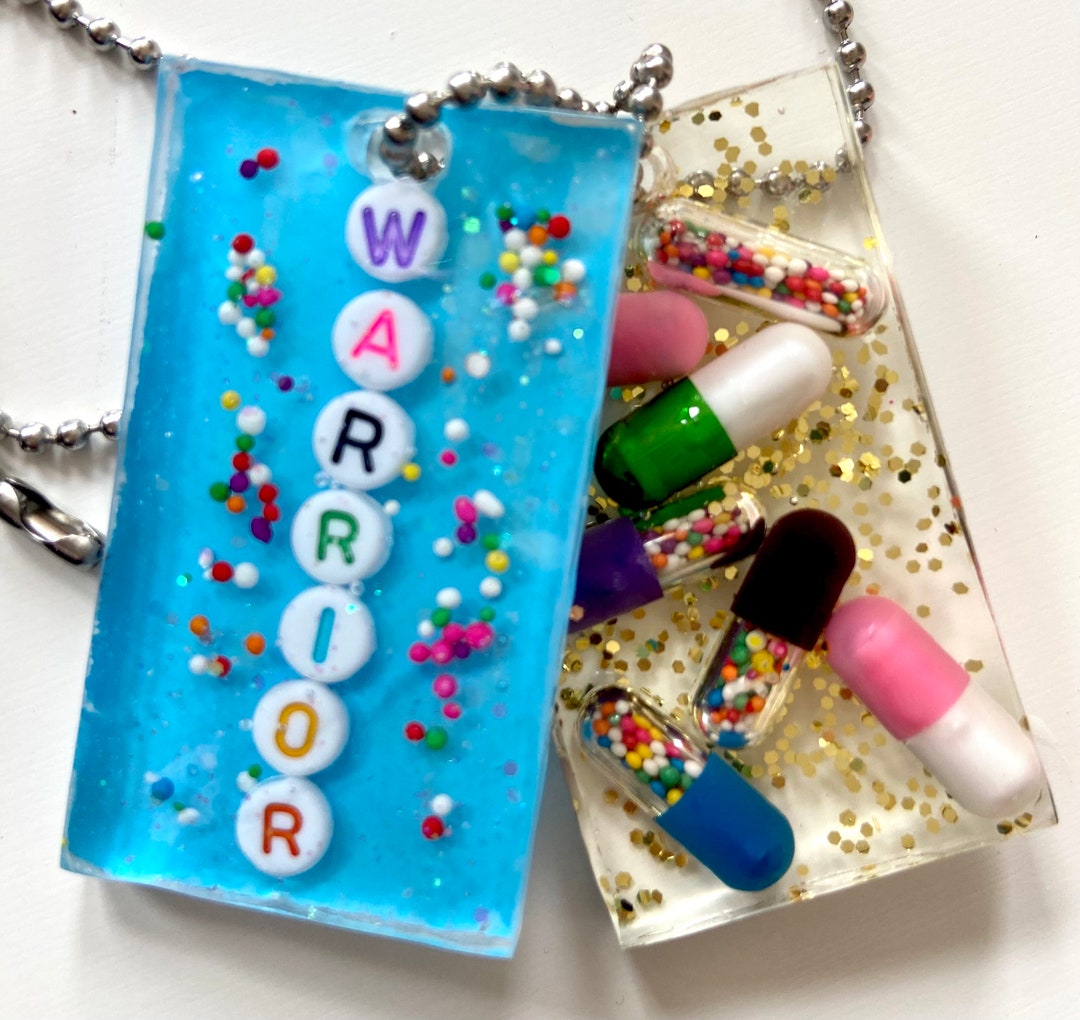 Warrior Rainbow Sprinkles Filled Pill Capsules Resin Tags Necklace - Etsy