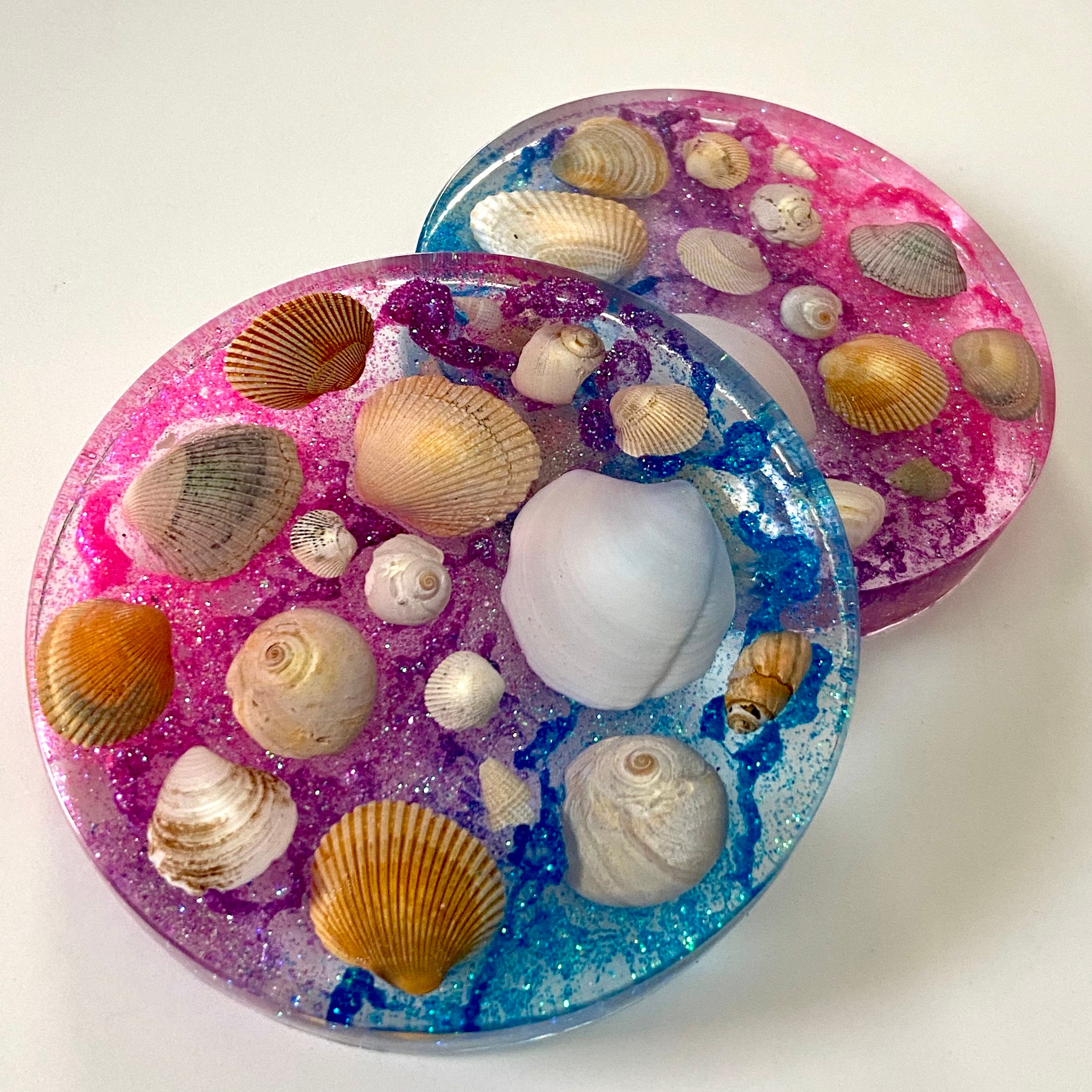 Seashells Resin Coasters Pink/Blue/Purple Glitter Etsy