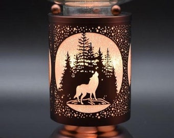 Any 2 Home Fragrance Oils with Hand Crafted White Wolf Cut-Tin Touch Base Electric Oil Warmers