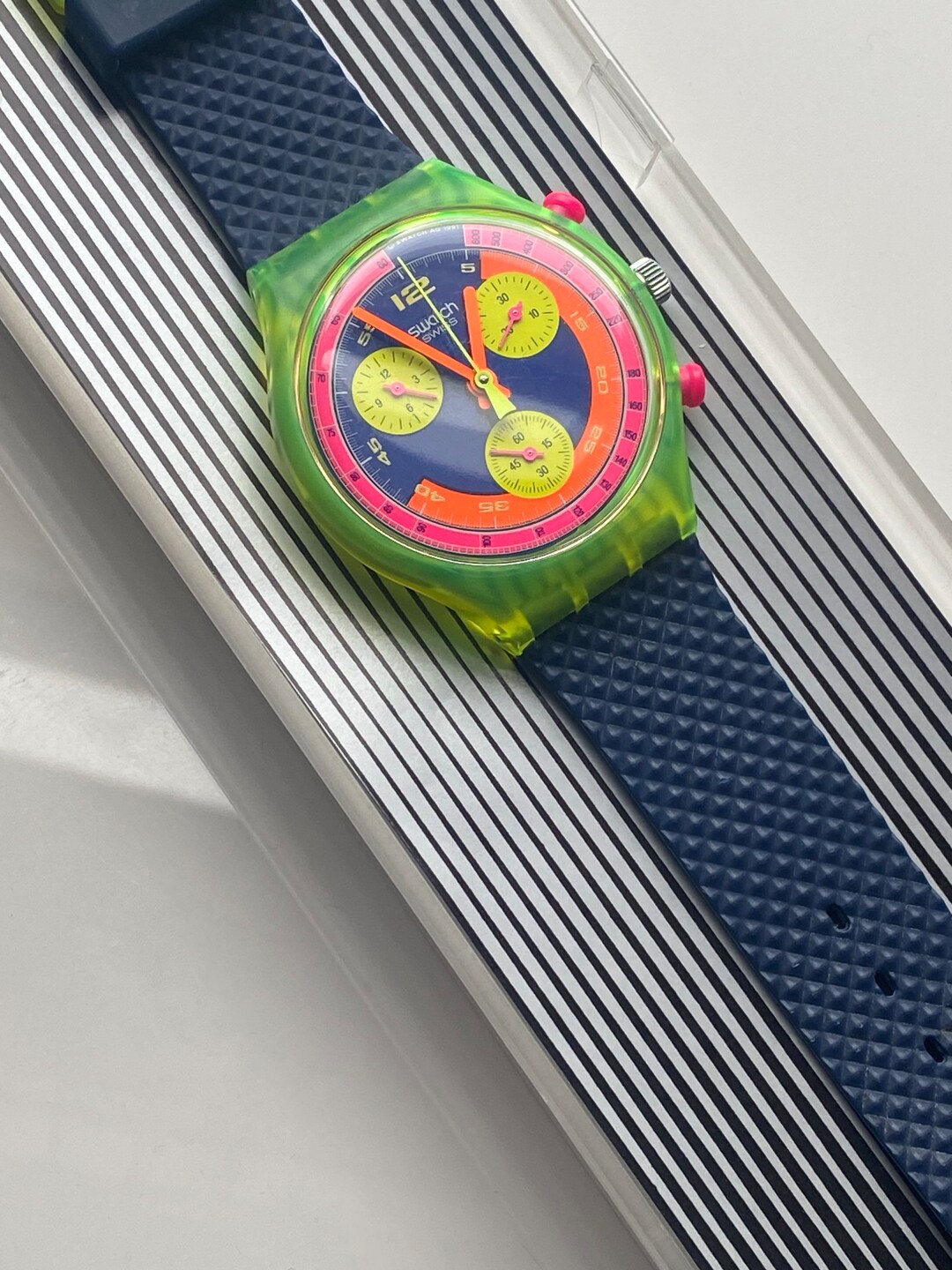 New Swatch GRAND PRIX Chronograph SCJ101 Rare Neon Original Rare Running Unworn Mint 1992 Vintage Etsy Australia