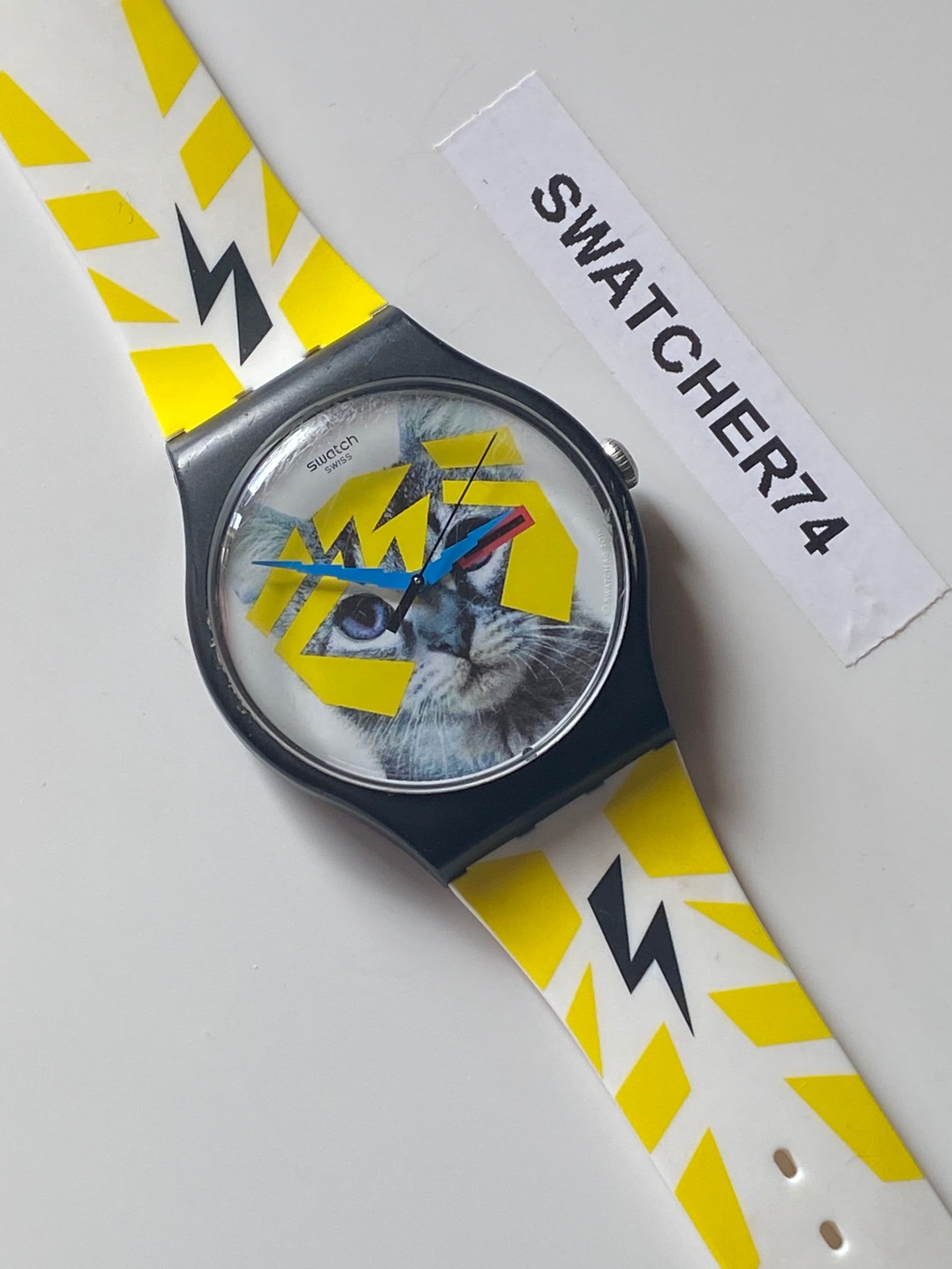 Swatch Watch Electrochat Cat 41mm Running in Box Rare Hard to Find Lighting Bolts Yellow Retro Collectible SUOB135 Mint Etsy UK