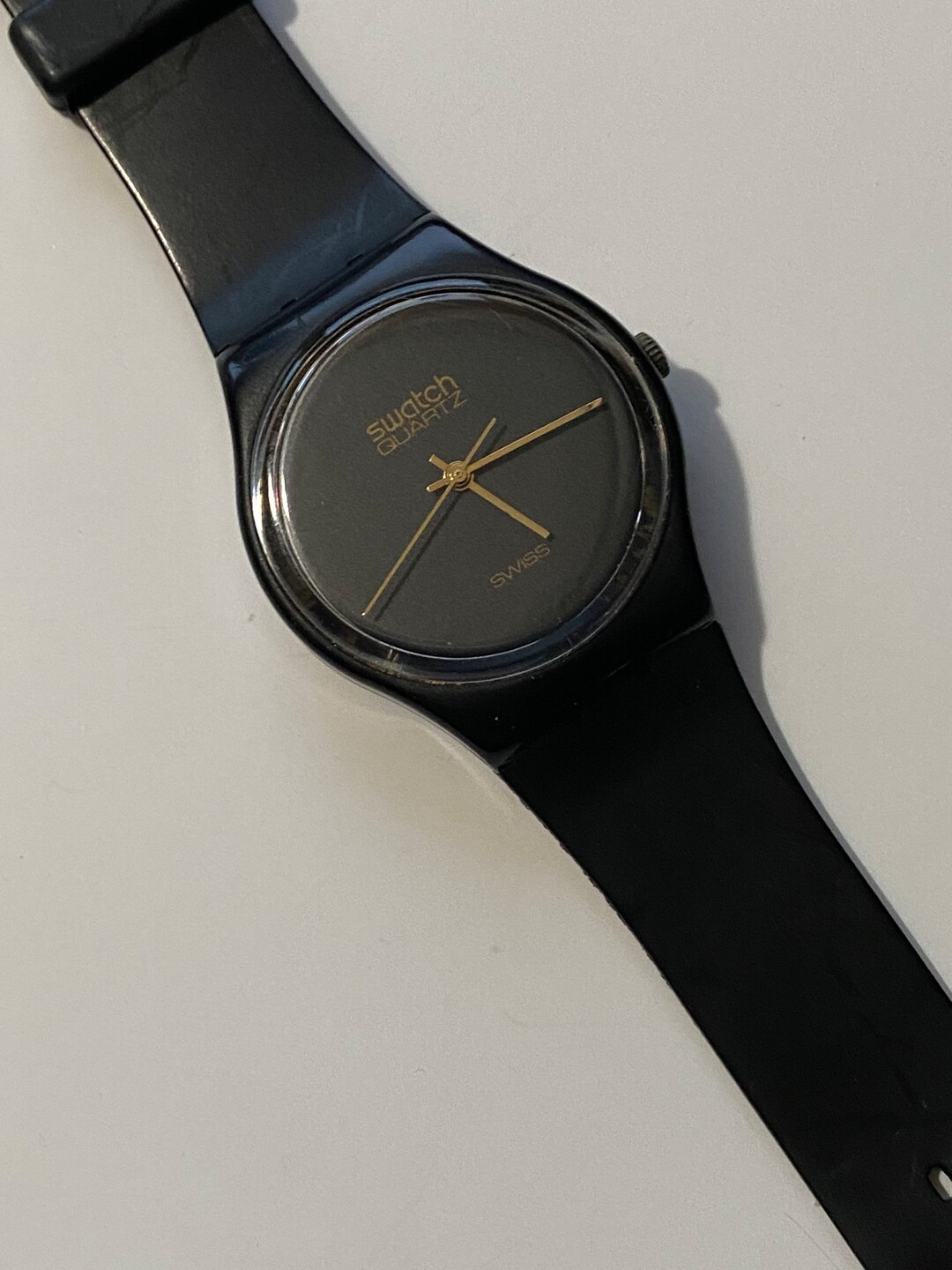 Swatch Watch Vintage Black Magic 1984 GB101 Re Rare 7 Hole Strap First 