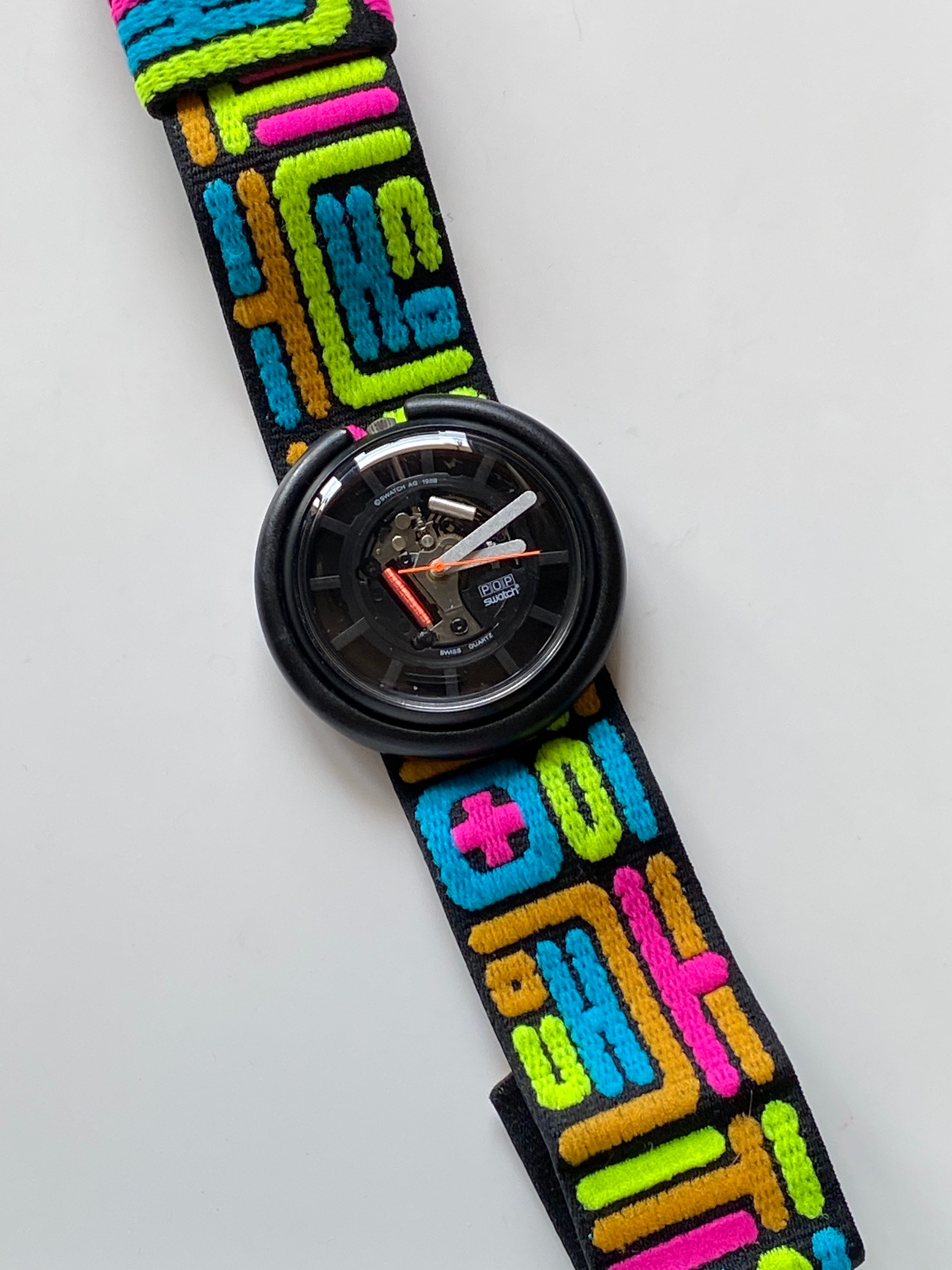 New 1989 Pop Swatch Watch Vintage FLUO MEX PWBB117 colorful skeleton dial  running Mexican colors gorgeous collectible