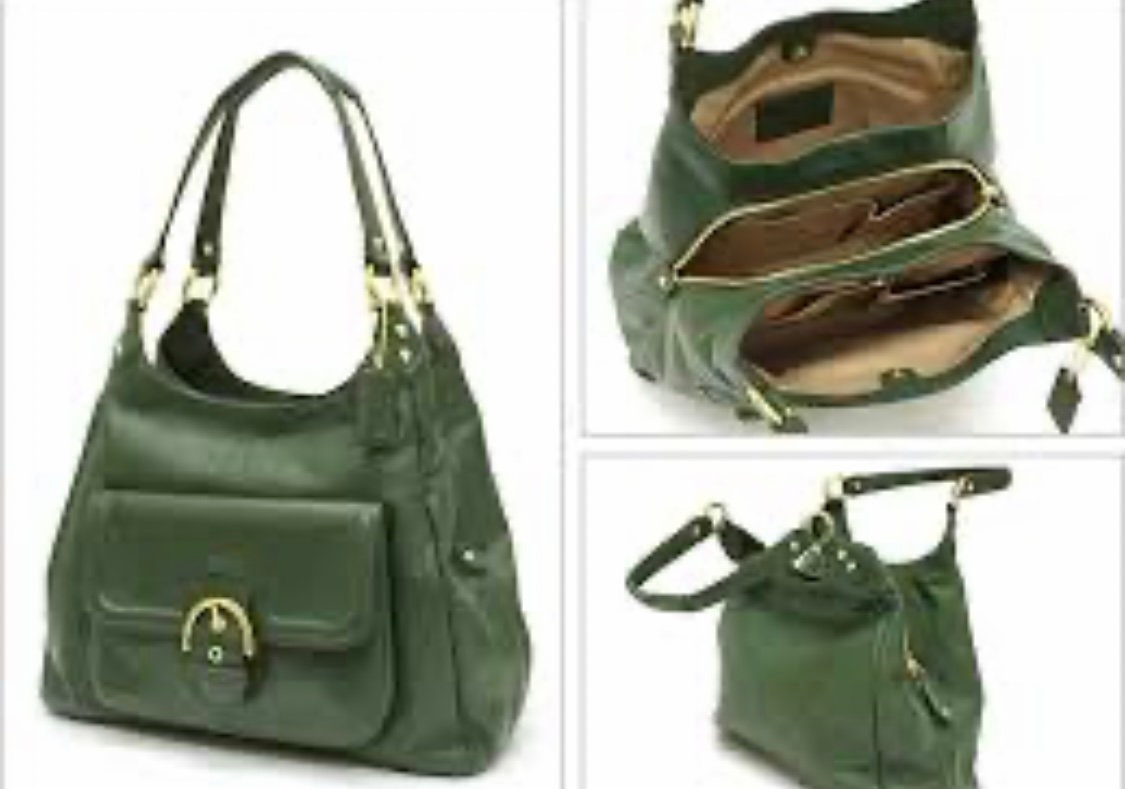 New Coach Leather Handbag Hobo Campbell Belle F24668 Green With Multiple Pockets Handles and Strap Etsy