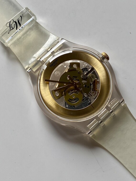 New Swatch Watch Gilt Ghost Rare 41mm Box Running Skeleton See Through Gears Lacquered Clear Never Worn SUOK106 C Etsy Canada