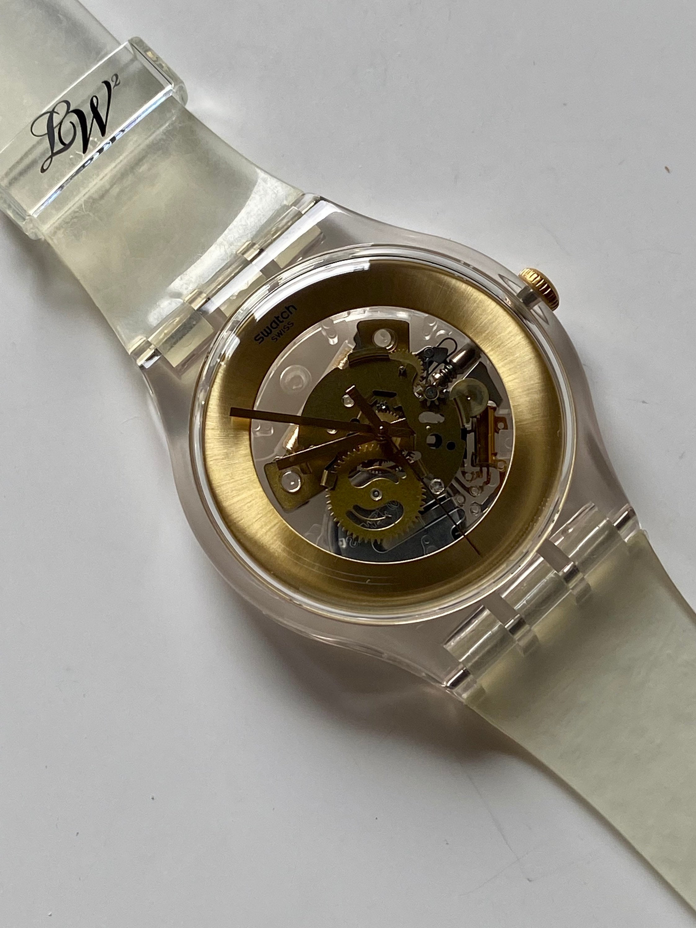 New Swatch Watch Gilt Ghost Rare 41mm Box Running Skeleton New Swatch Watch Gilt Ghost Rare 41mm Box Running Skeleton