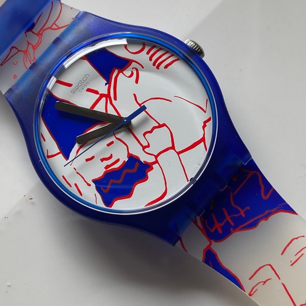 New Swatch Watch Artist special sleeve Art Peace by Juliana Ong never worn Asian inspired blue red rare new battery 41mm new gent size