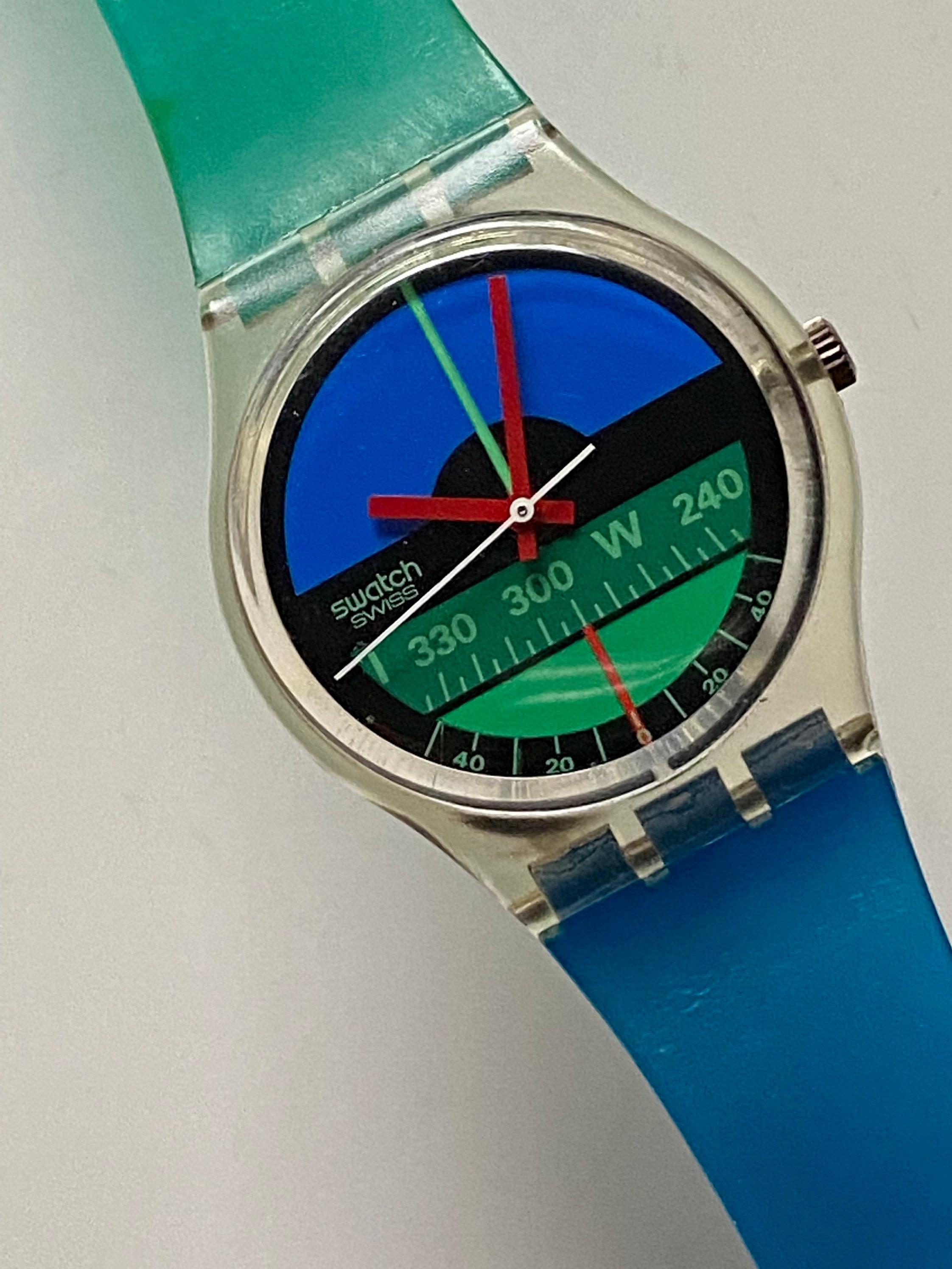 1986 Swatch Vintage Watch NAUTILUS GK102 Clear Case Running Green