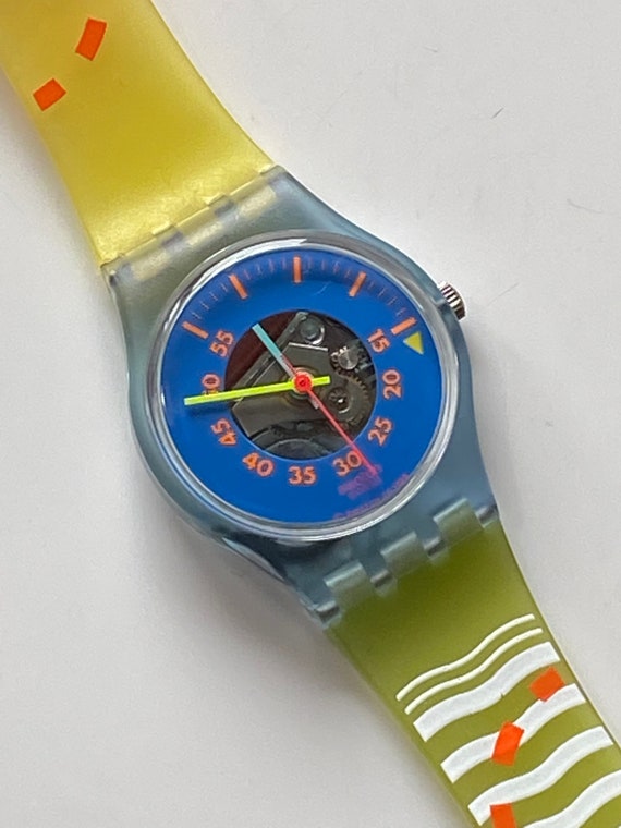 New 1990 Vintage Swatch Watch CORAL BEACH LN112 Skeleton Rare