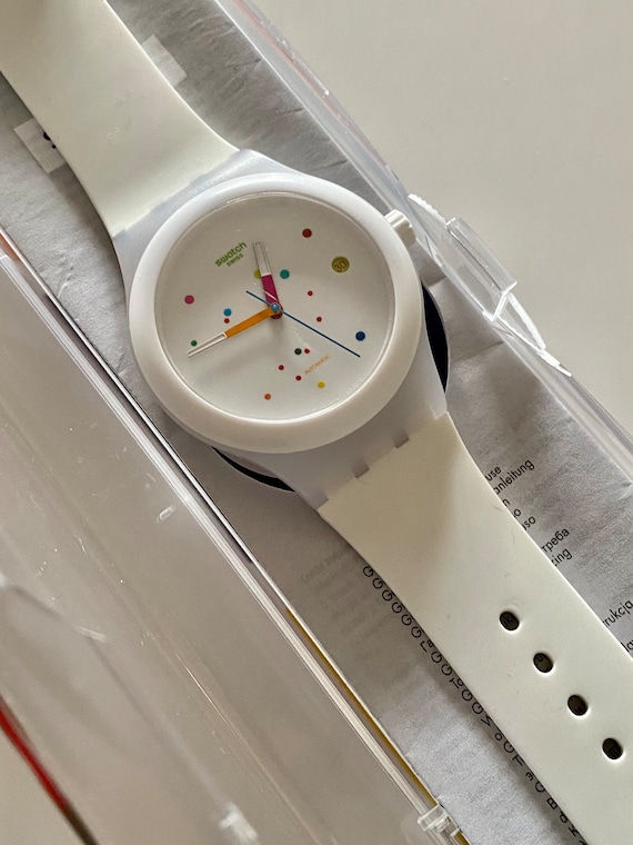 Swatch Watch Automatic Sistem White With Original Box and Paperwork Sistem51 No Battery Needed SUTW400 Colorful Excellent Pre Owned Etsy Australia