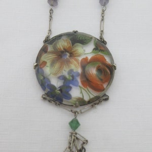Sterling Silber Glas Floral Anhänger m. Sterling Silber Kette