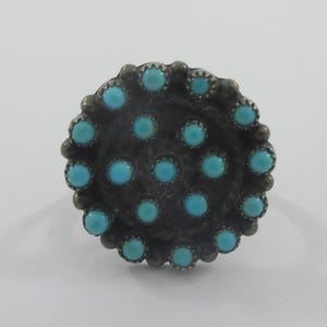 Sterling Silver Petit Point Turquoise Round Ring- size 5