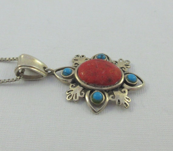 Sterling Silver Dyed Faux Coral Turquoise Floral … - image 6