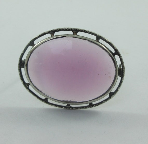 Art Deco Sterling Silver Purple Glass Open Brooch - image 1