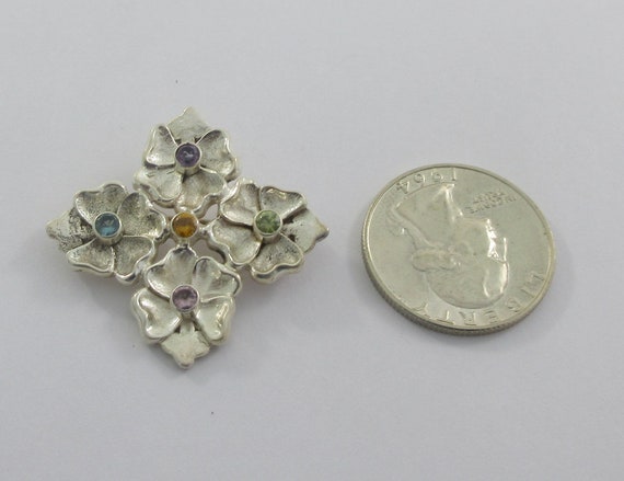 Sterling Silver Amethyst Glass Floral Brooch - image 2