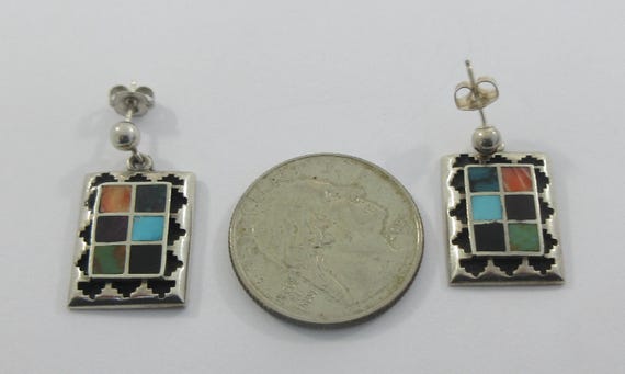 Signed Teme Sterling Silver Multi Stone Inlay Geo… - image 2