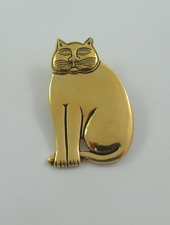 Signed Laurel Burch Gold Tone Cat Brooch