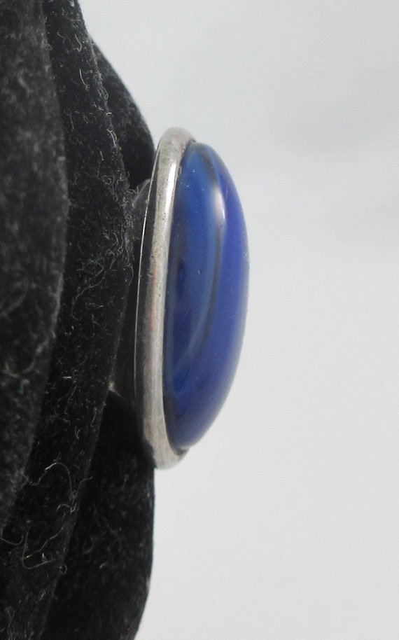 Adjustable Sterling Silver Blue Glass Ring- size 6 - image 4
