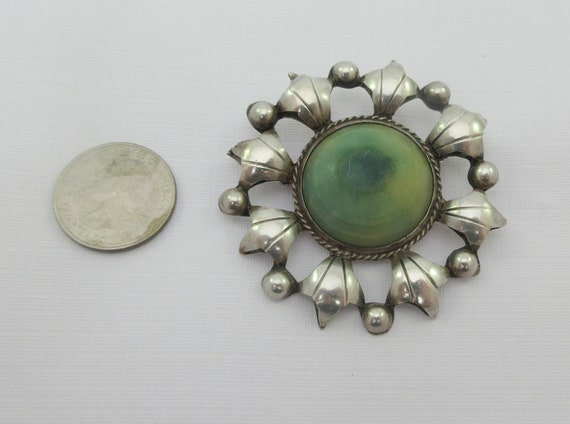 Large Mid Century Mexico Sterling Silver Green Gl… - image 2