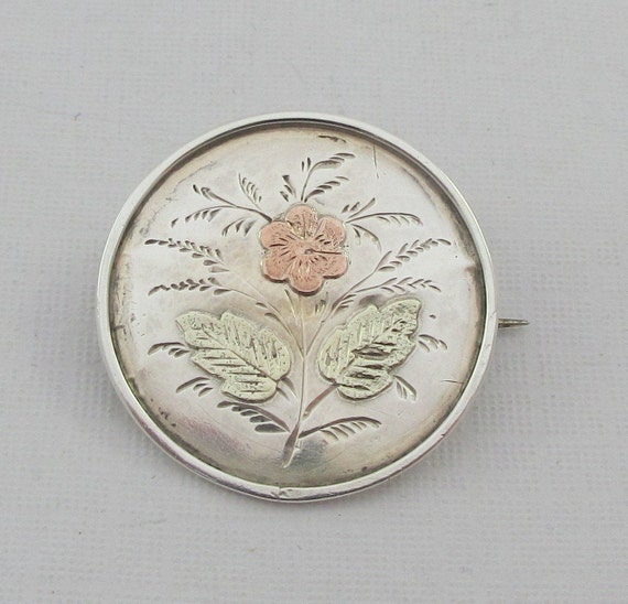 Broche Vintage Argentée Florentine - Bijou Ancien En Alpacca (argent Allemand) - Occasion