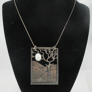 Poland 800 Silver White Glass Landscape Open Pendant- As it is  w. Sterling Silver Chain