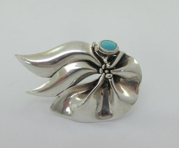 Artisan Made Sterling Silver Stylized  Leaf Turqu… - image 4