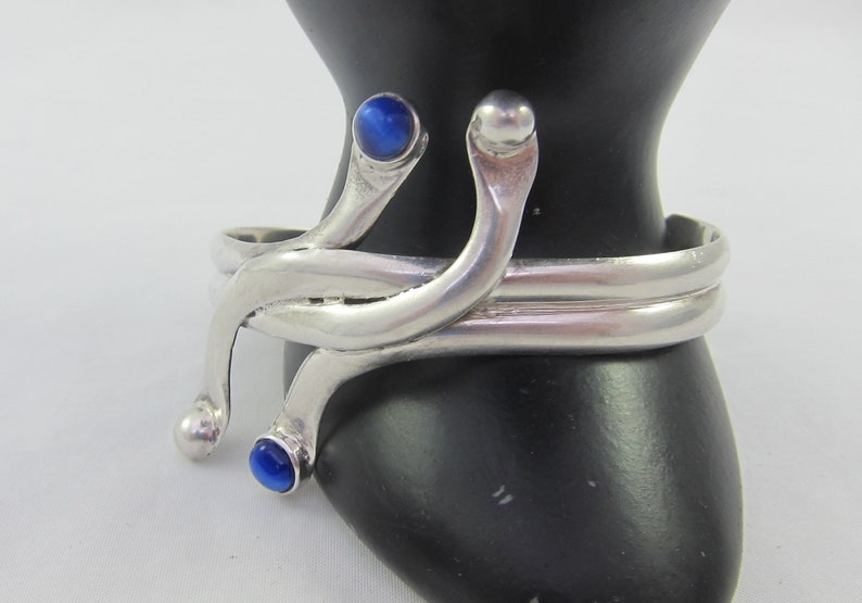 Summer SALE Mexican Sterling Silver Braided Blue Glass Cuff Bracelet