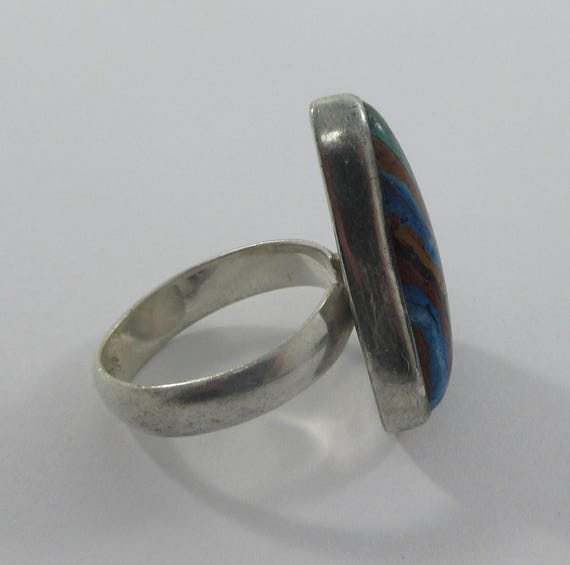 Adjustable Sterling Silver Rainbow Calsilica Ring… - image 5