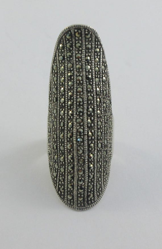 Statement Sterling Silver Marcasite Ring- Size 9 - image 1