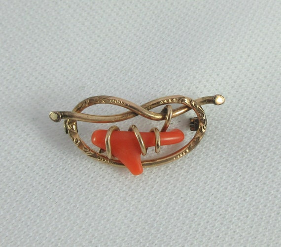 Antique Victorian 10k Gold Coral Love Knot Branch… - image 5