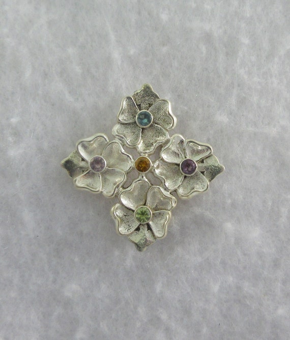 Sterling Silver Amethyst Glass Floral Brooch - image 5