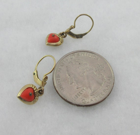 Antique 8k (333) Yellow Coral Heart Dangle Earrin… - image 8