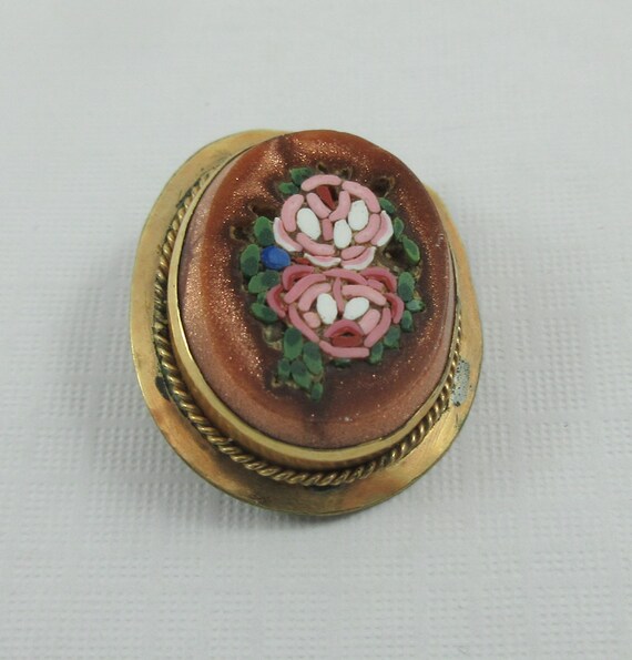 Antique Small Gold Filled Goldstone Floral Micro … - image 2
