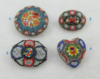 Pick your favorite ! Italian Micro Mosaic Tesserae Round Oval Heart Brooch