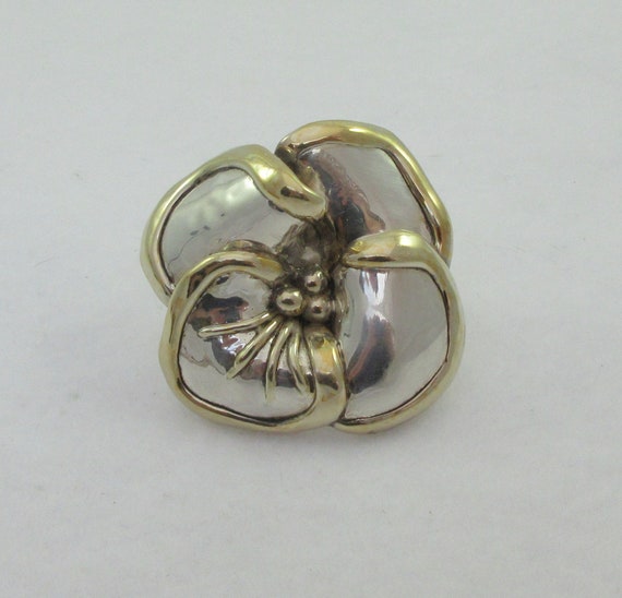 Large Vermeil Sterling Silver Pansy Flower Brooch… - image 1