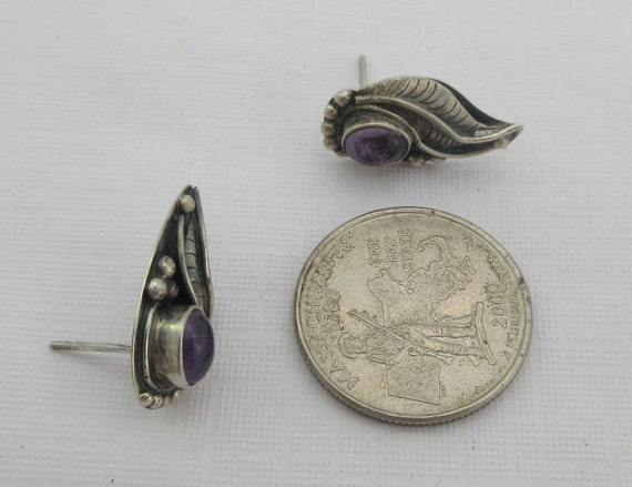 Sterling Silver Amethyst Leaves Stud Earrings - image 2