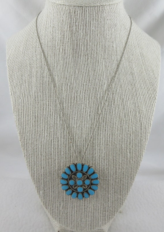 Sterling Silver Turquoise Cluster Round Pendant- … - image 3
