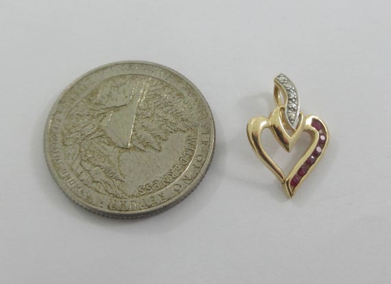 Tiny 10k Yellow Gold Ruby White Spinel Open Heart - image 2