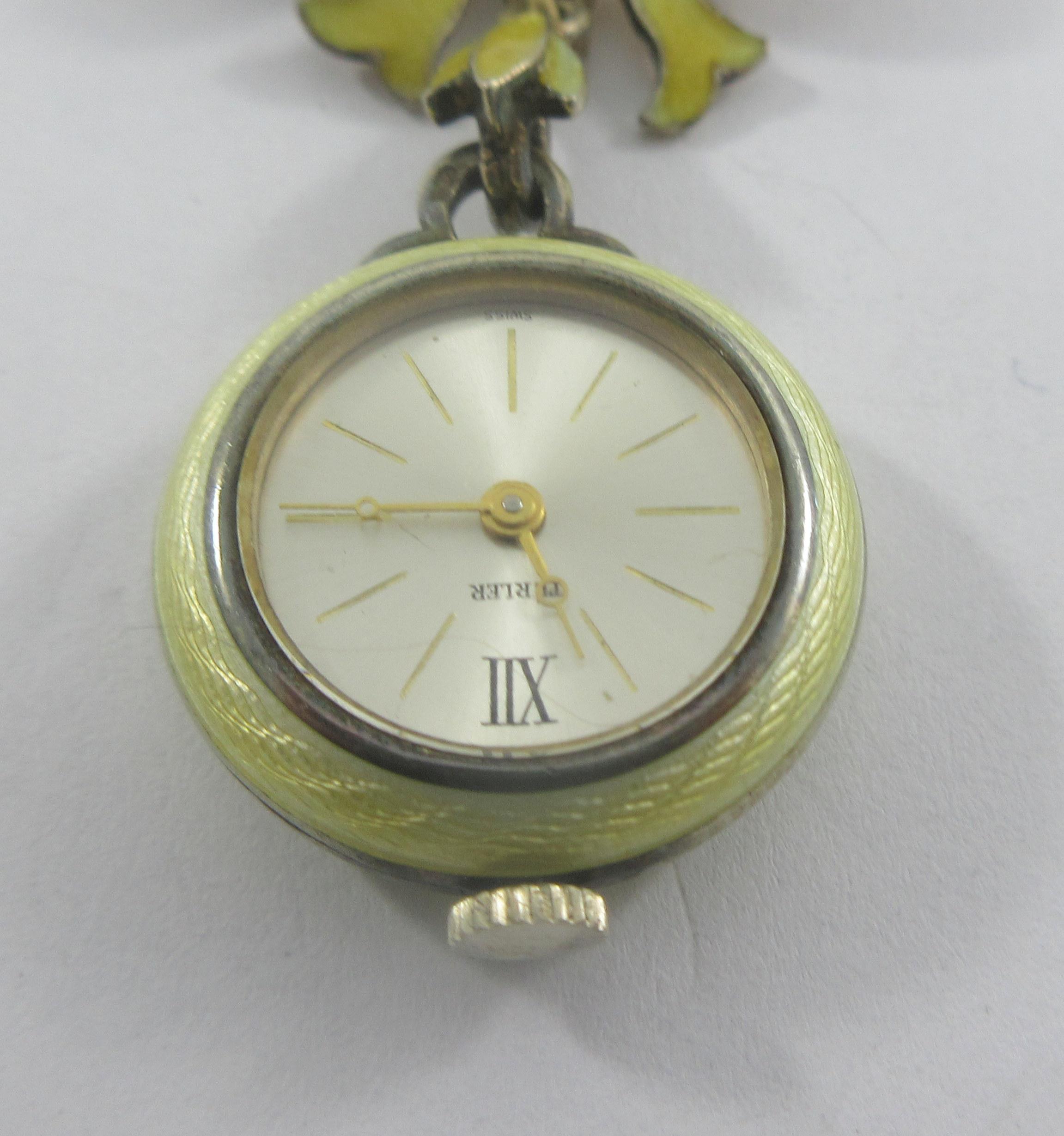 Vintage Grovana Swiss Nurse Fob Watch Brooch Gold Tone White Dial Incabloc Pin Fob watch with 17 jewels and Incabloc main image 4