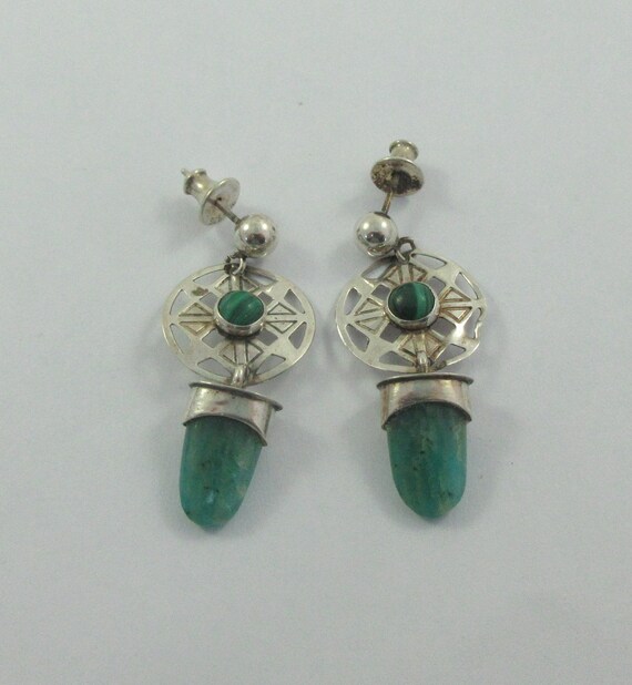 Tribal Style Sterling Silver Malachite Chrysopras… - image 4