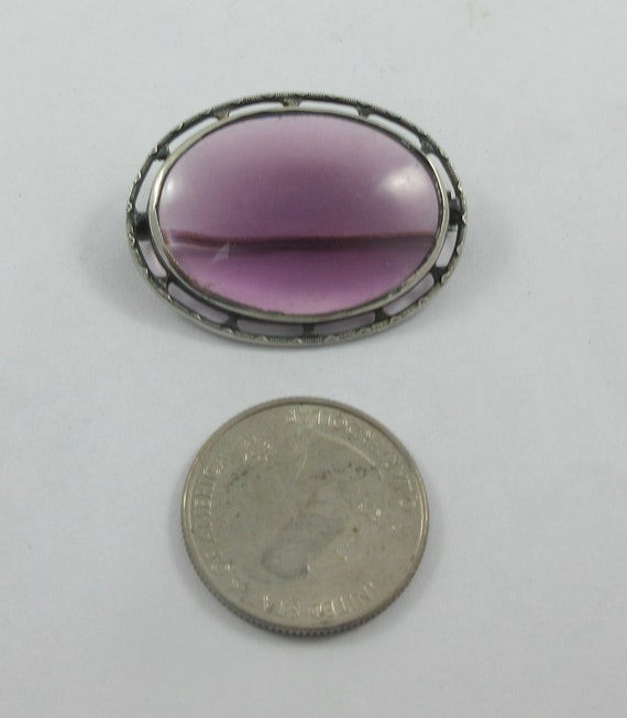 Art Deco Sterling Silver Purple Glass Open Brooch - image 2